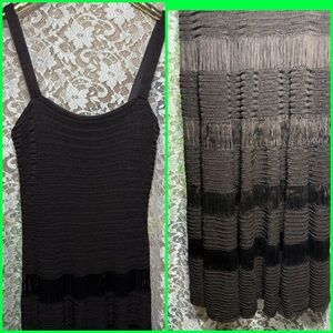 Carmen Marc Valvo Blackish brown Crochet knit Evening Dress small excellent cond